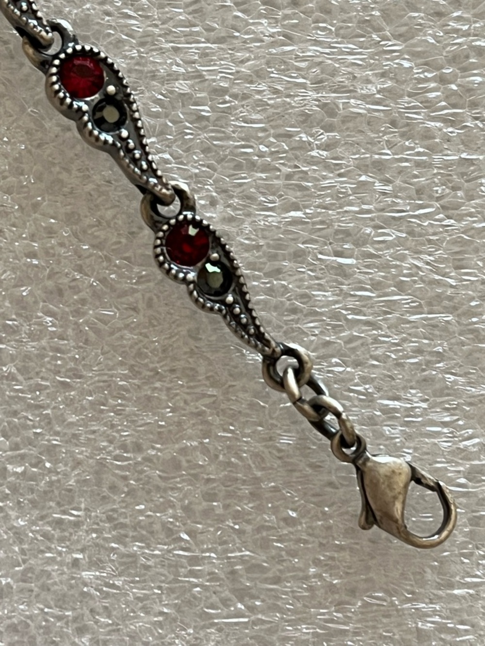 Napier Pewter Bracelet Faceted Manmade Ruby & Marcasite Accents - Picture 7 of 9